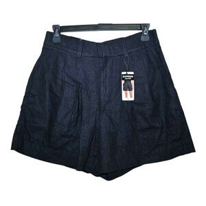 Express Women's 4 Black Linen Blend High Waisted Pleated Shorts NWT